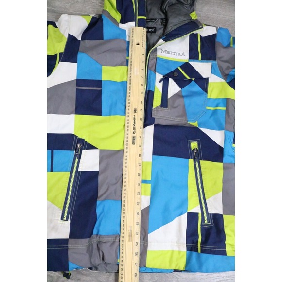 Marmot Jacket Men Medium Abstract Hooded Heavy Winter Snow Sports Ski - Picture 6 of 11